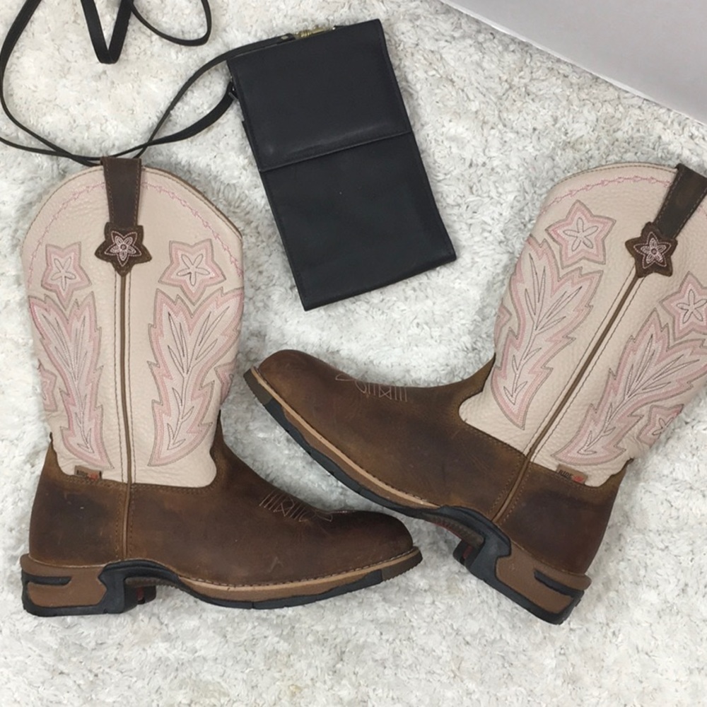 Rocky brown/cream leather cowboy boots